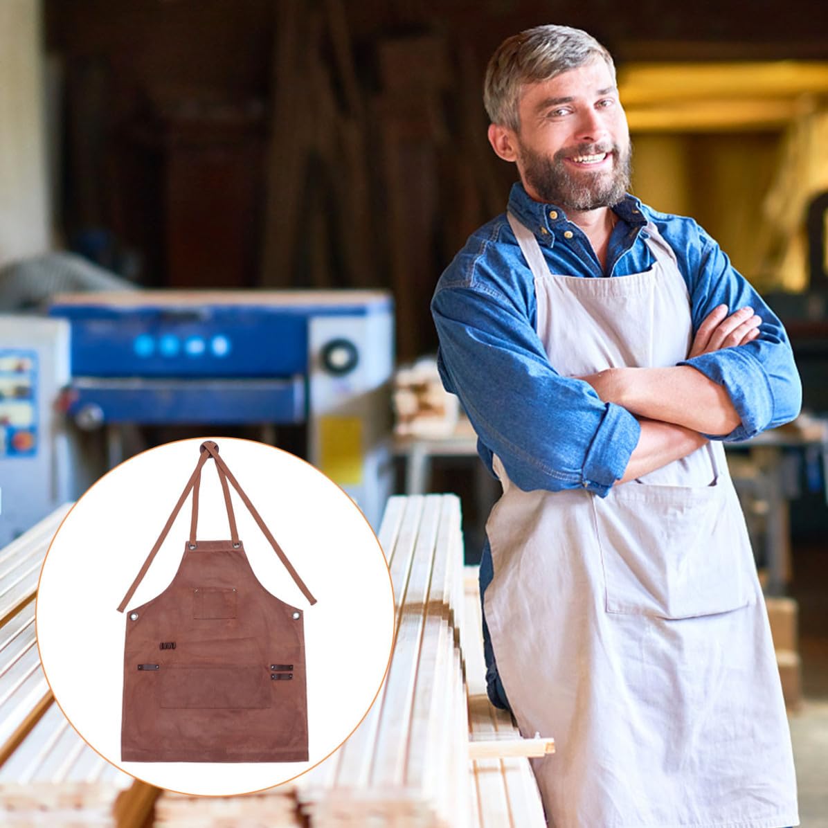 Grembiule da Lavoro Comodo e Pratico in Cerata Resistente Uomo con Tasche Multiple e Spallacci Incrociati per Falegnameria e Giardinaggio