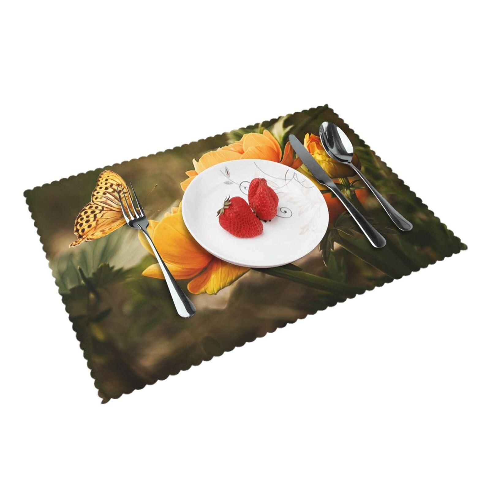 Yellow Flower and Butterfly Printed Placemats Set of 4 PCS Washable Placemat for Kitchen Table Heat-resistant Table Mats 45x30 CM