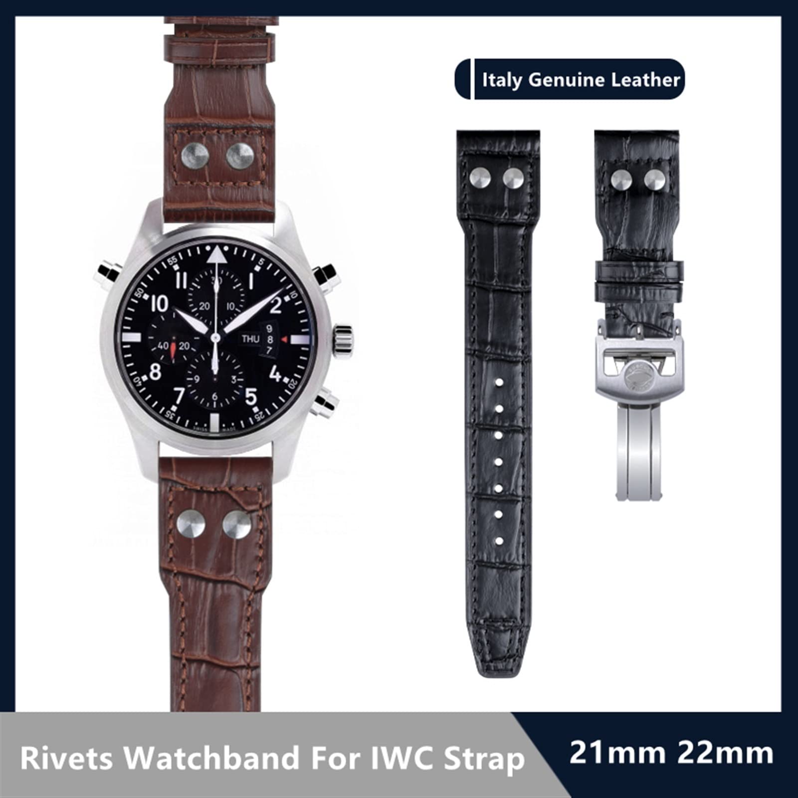 21 mm 22 mm Włochy skóra bydlęca pasek do zegarka z prawdziwej miękkiej skóry do IWC Pilot Mark 18 miękki brązowy pasek do zegarka składane zapięcie