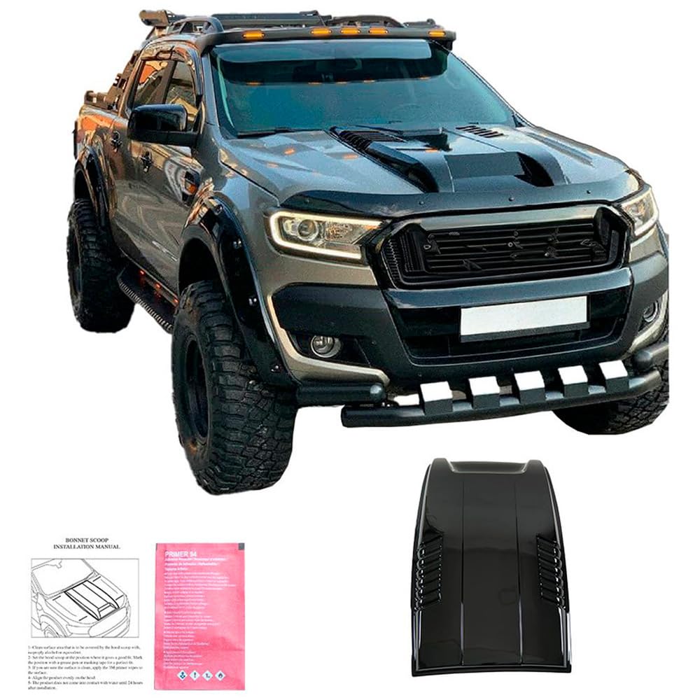 Oneway Motorhaubenhutze kompatibel mit Ford Ranger T7/T8 2015-2022 - Schwarz glänzend
