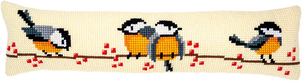 Vervaco Cross Stitch Embroidery Kits Decorative Draught Excluder Pre-Printed Cushion Great Tit DIY Set Creative Set for Adults Approx. 80 x 20 cm Craft Set Craftsman Home Decoration