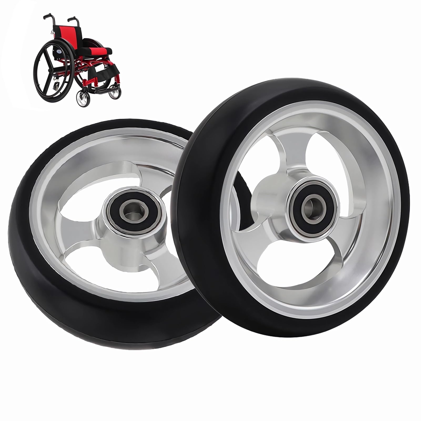 Koło przednie do wózka inwalidzkiego, koło zapasowe 4/5 cala do chodzika sportowego, opona pełna bez pneumatycznych z piastą koła ze stopu aluminium(125mm/5inch)