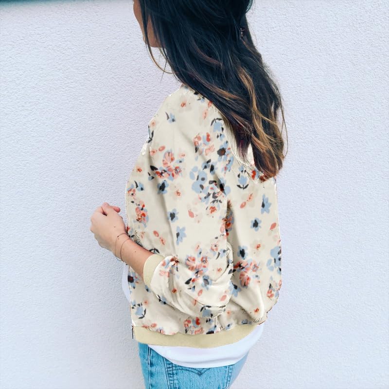ECOWISH Women's Casual Floral Zip Up Bomber Jacket Coat Lightweight Short Camo No Lining Outwear Tops Windbreaker with Pocket - Image 3