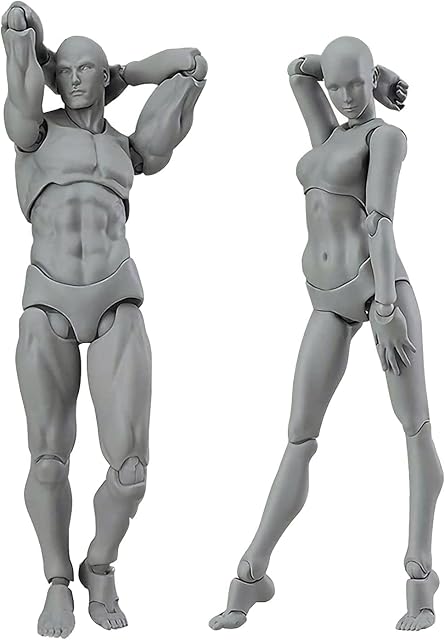 Artists Manikin Blockhead Jointed Mannequin Drawing Figures,Small Figure Model for Sketching, Painting, Drawing, Artist Male+Female Set