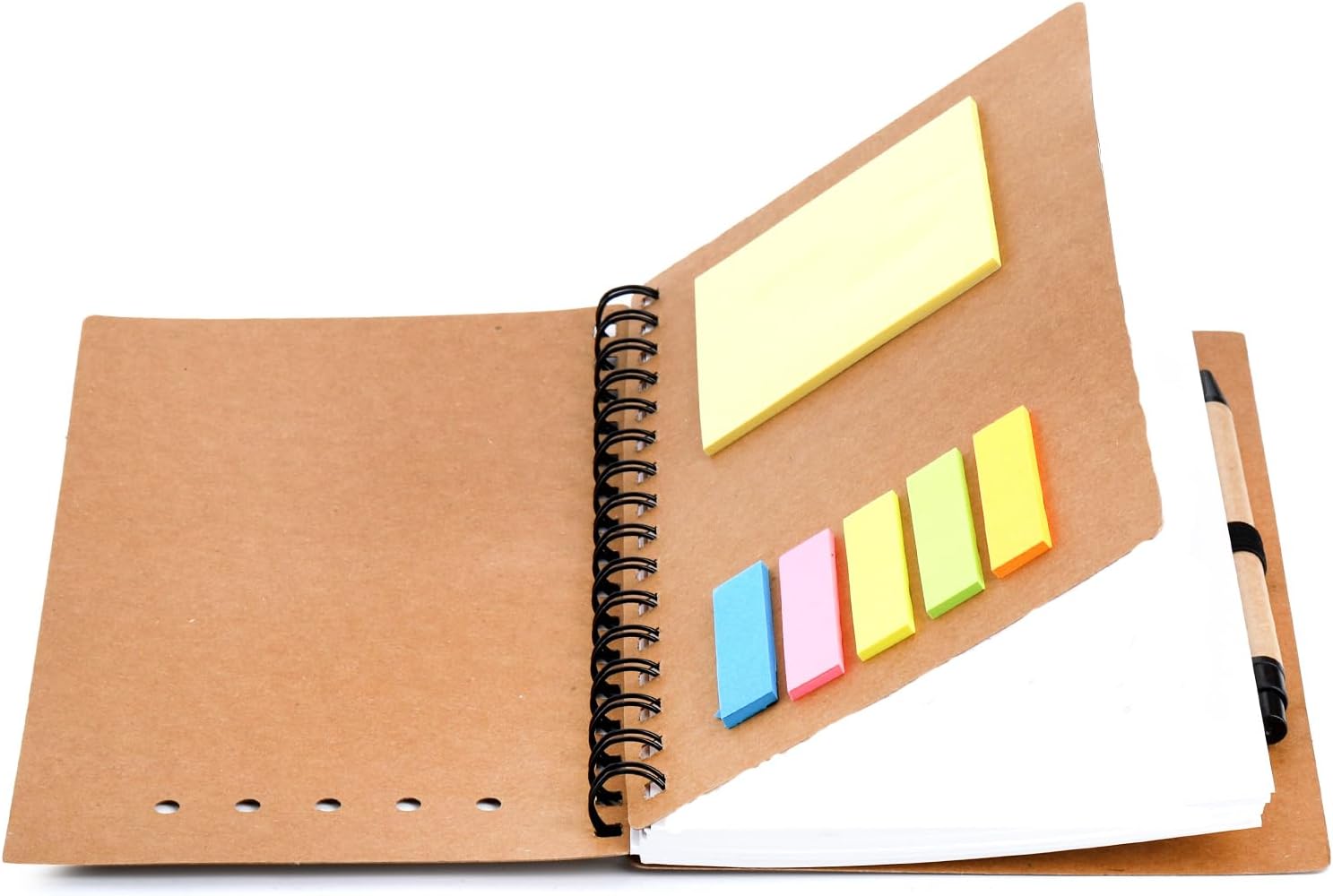 SOUJOY 10 Pack Lined Spiral Notebook, A5 Notepad with Pen, Kraft Paper Notebook with Sticky Notes and Page Marker Colored Index Tabs for School Office