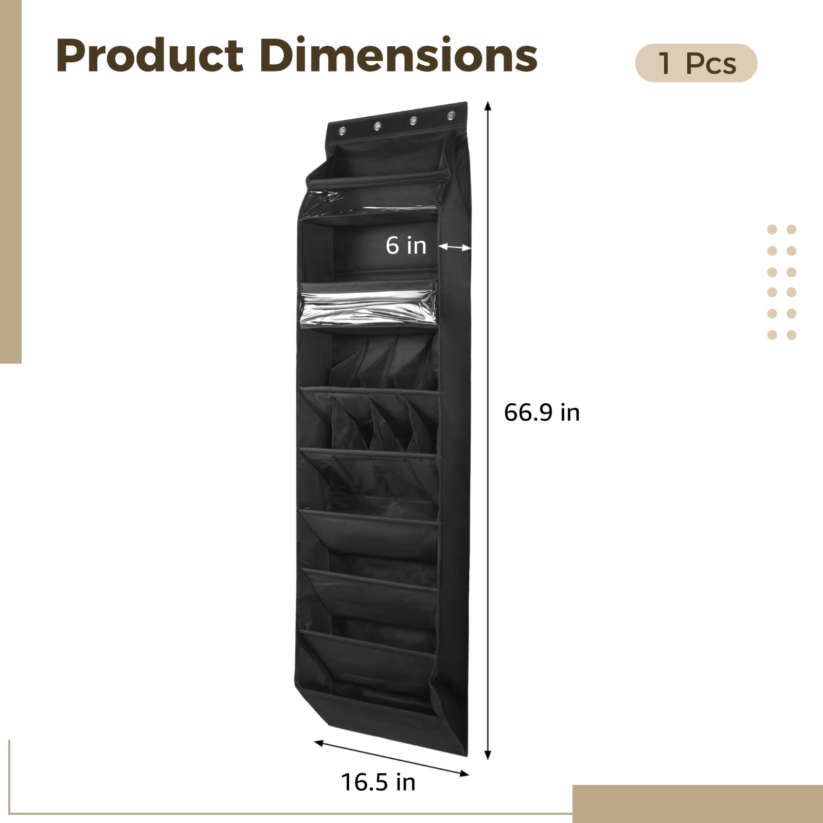 Generisch Tür Schuhorganizer, Hänge Schuhorganizer mit 14 Taschen aus 600D Oxford Stoff, Schrank Schuhaufbewahrung, 66,9 x 16,5 x 6 in, platzsparendes Hängeregal für Zuhause, Schwarz
