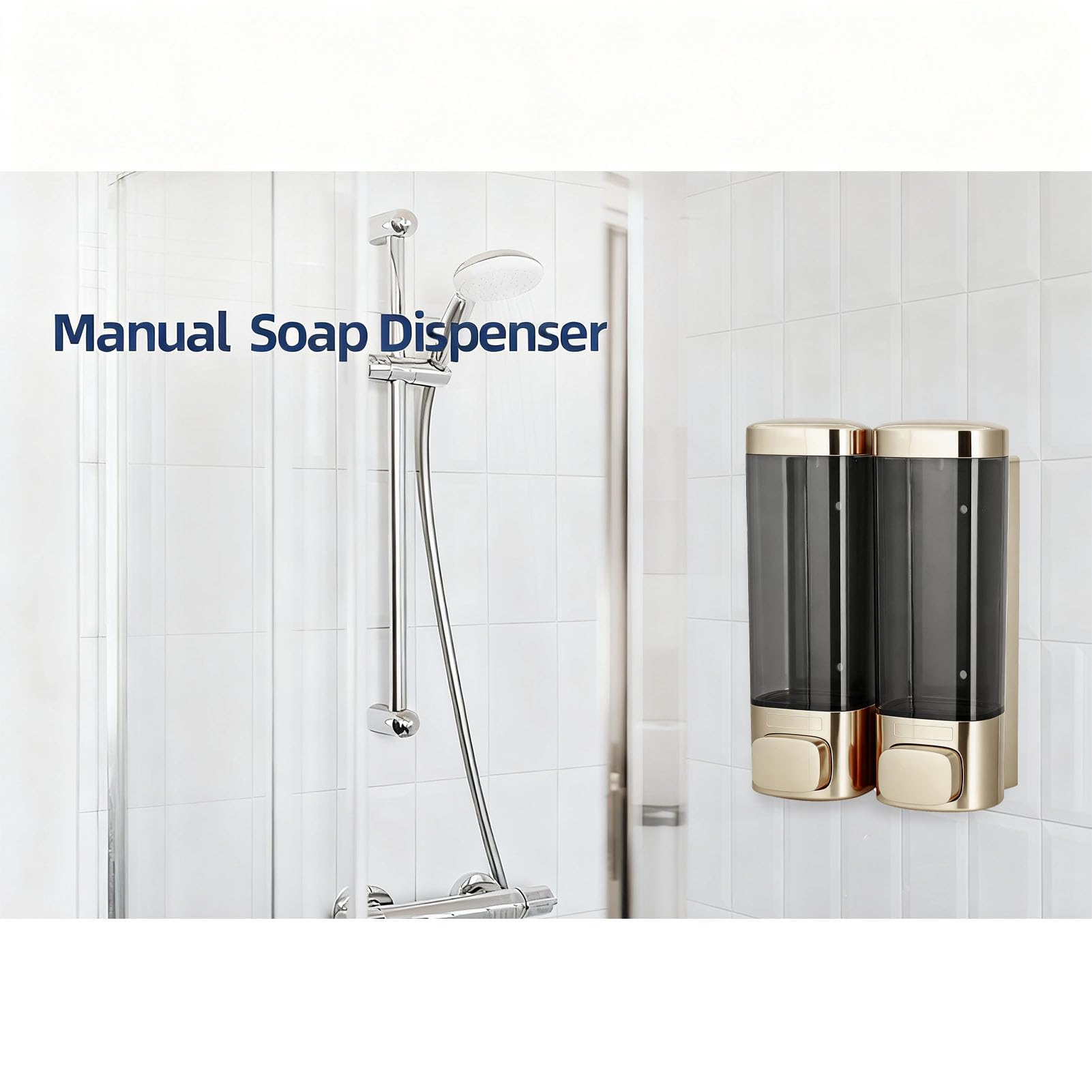 Doppelter Seifenspender, tropfsicher, Wandmontage, 320 ml x 2, für Badezimmer (Champagnergold)