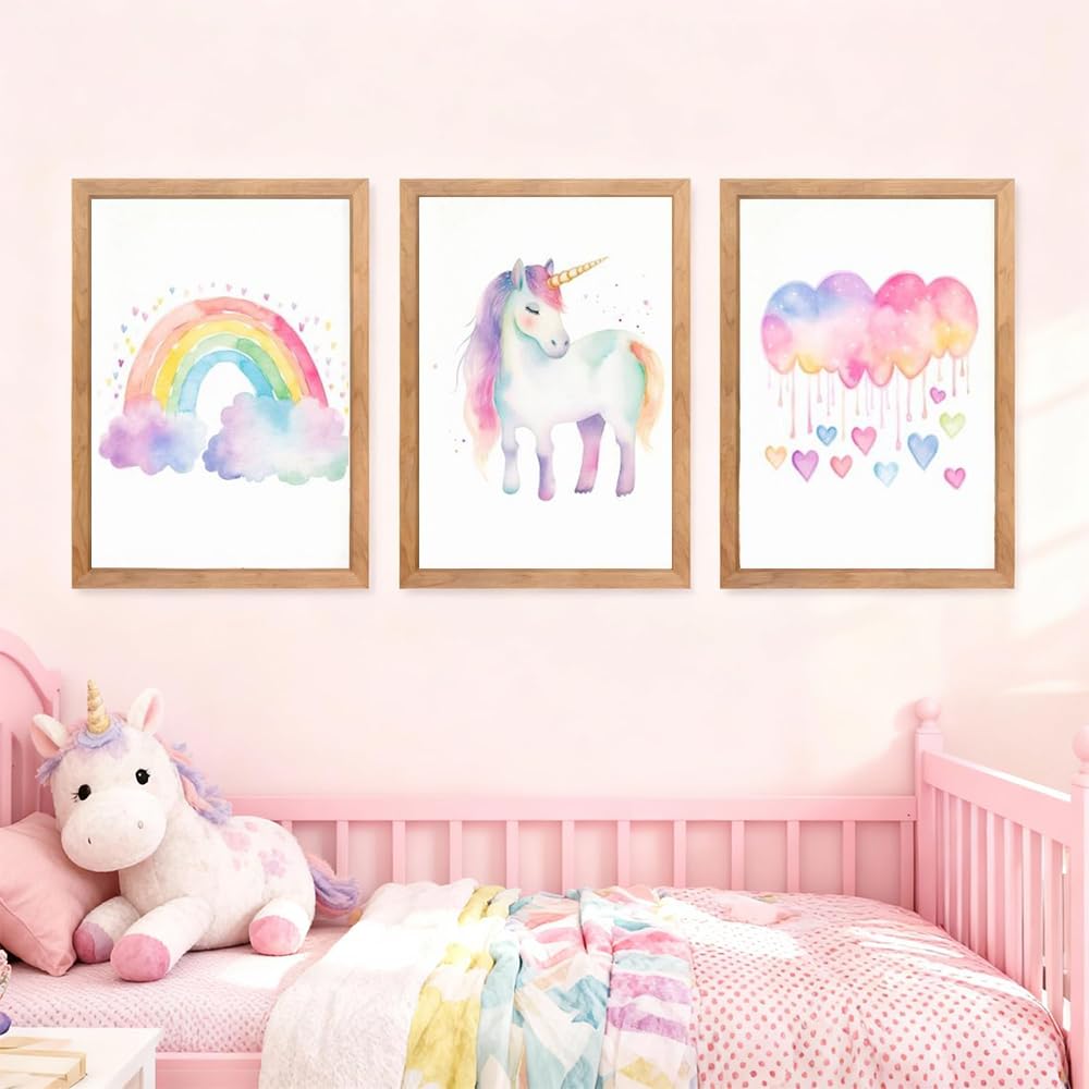 3 Laminas Decorativas Unicornio 30X40CM Poster Habitacion Niña Rosa Cuadros Arcoiris Bebé Lienzo Unicornio Laminas Habitacion Bebe Niña Infantil Rosa Poster Arcoiris Nubes Infantil sin Marco