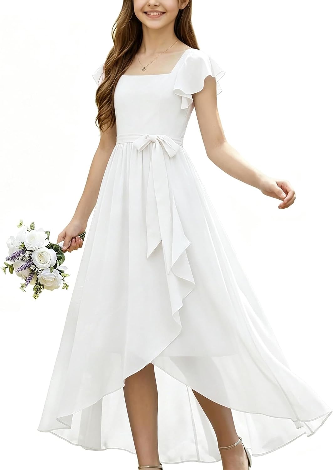 Junior Bridesmaid Dresses Chiffon High Low Flower Girl Dress Girls Formal Wedding Party Pageant Gown