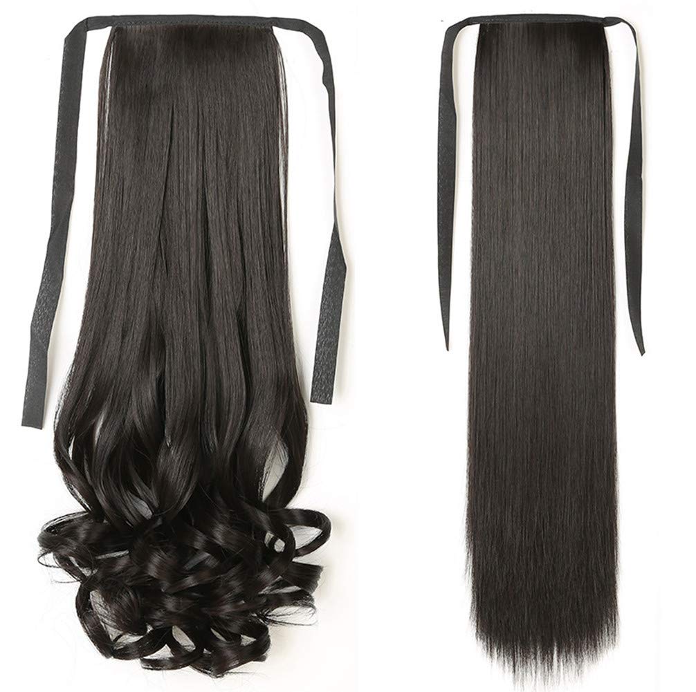 Natural Tie up Ponytail Extension One Piece High Pony Tail Clip in String Voluminous Wig for Black Women Wavy 14