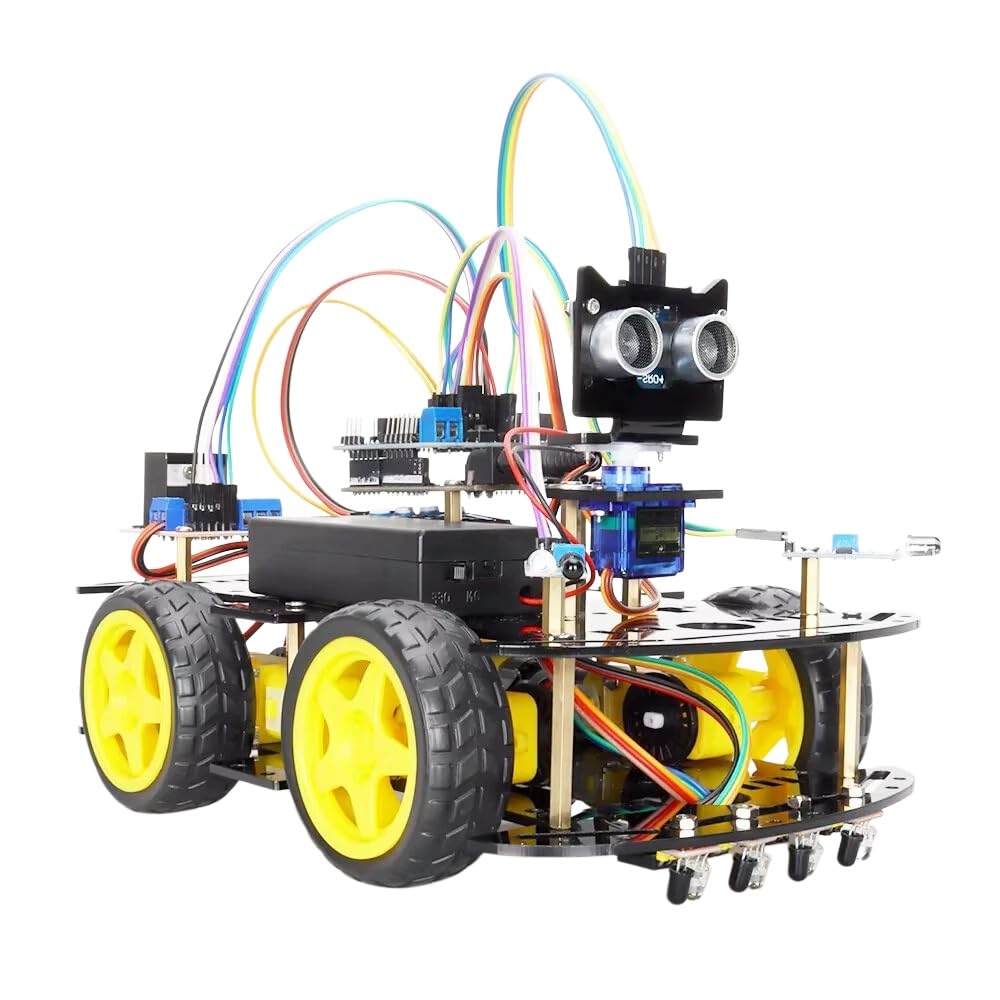 VIDOO Automatyka Inteligentny Robot Samochód Zestaw do Programowania Arduino z Czujnikami Ultradźwiękowymi i Podczerwieni Śledzenie Linii Unikanie Przeszkód DIY Edukacyjny Zestaw STEM