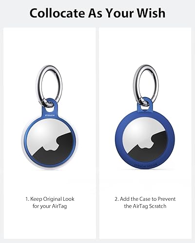 Vista 42 de Stouchi Llavero con soporte para AirTag, funda delgada invisible de aluminio para Air Tag para iPhone 15/14/13/12, perros, llaves, mochilas, 4 gris
