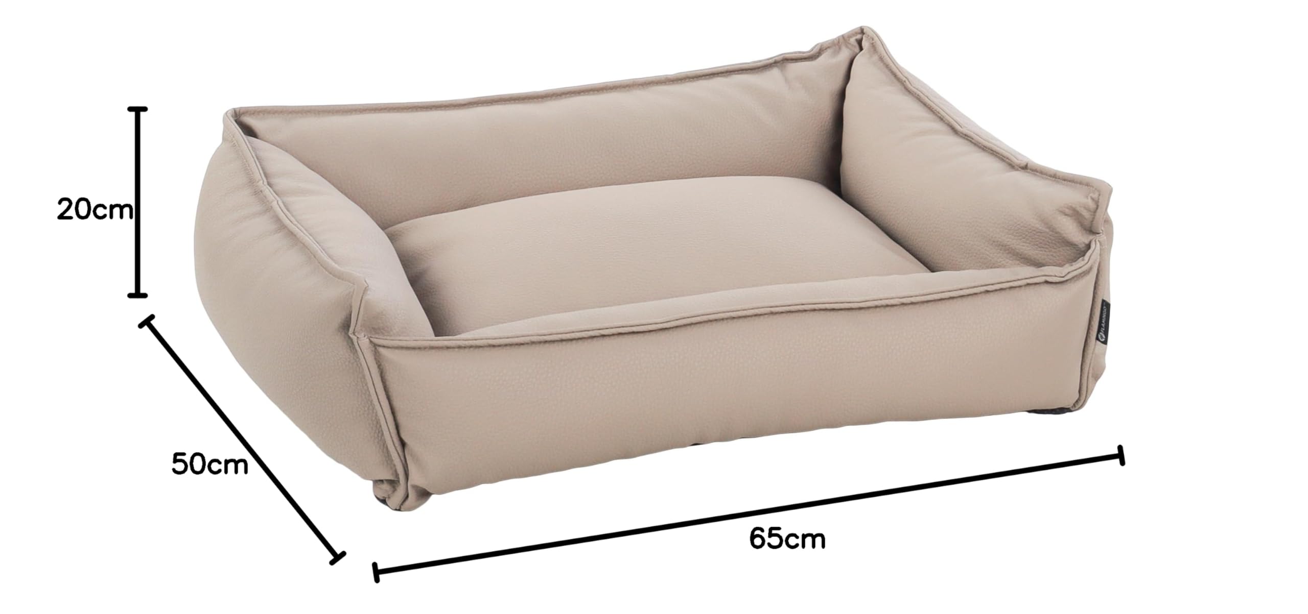 lamingo Panier Odet - Rectangulaire Beige (65x50x20 cm) - Cuir de Qualité Lavable - Confort pour Labrador, Bouledogue Français, Beagle, Schnauzer Nain et Cocker Spaniel.