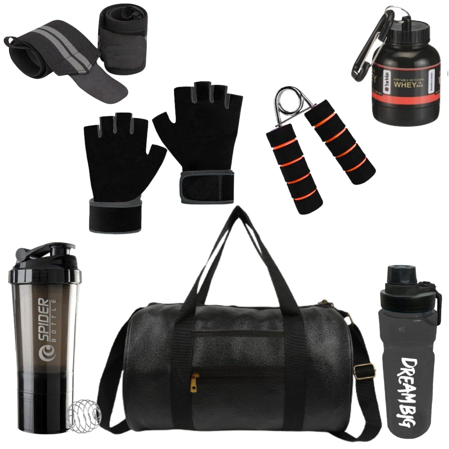 (Pack of 7) Gym Bag Combo for Men, Black, Rite, Gym Bag Set, Duffel Bag, 2L, Polyurethane Leather-image-18