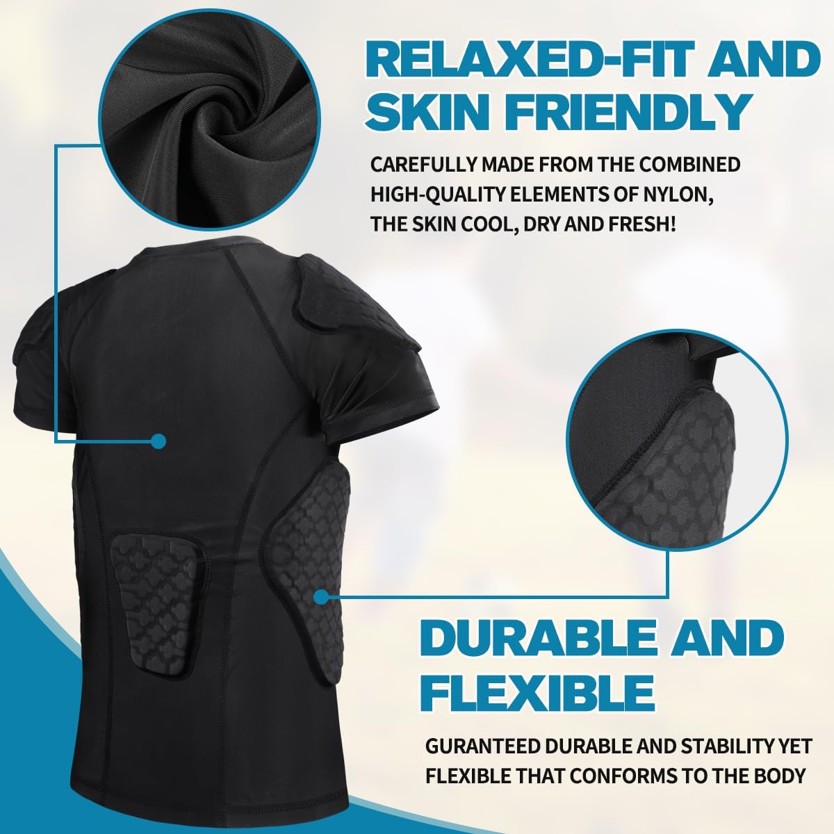 Youth Boys Football Rib Protector Padded Compression for Football Baseball Basketball Paintball Shirt - Image 5