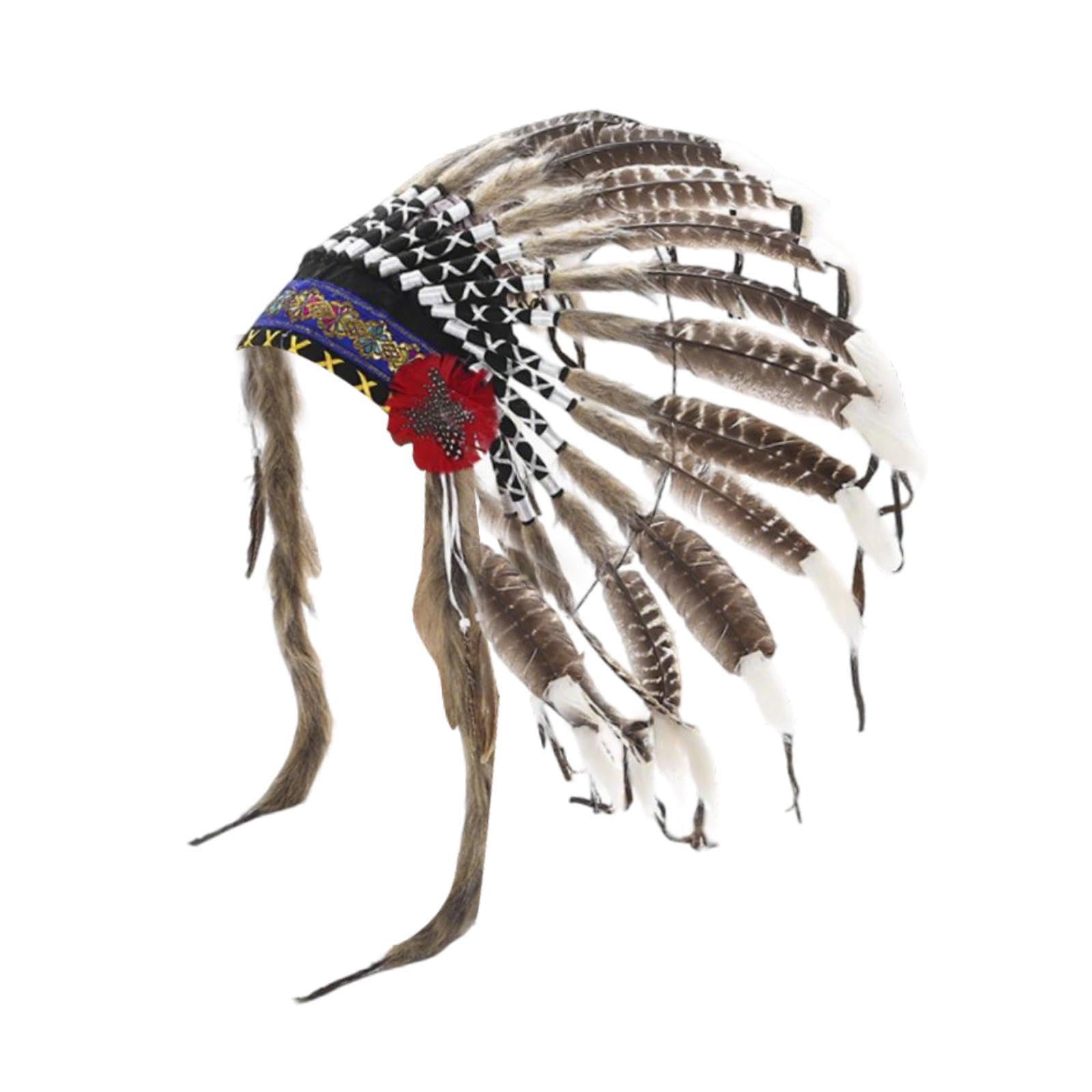 Baoblaze Indian Headdress Feather Headband Festival Headwear American Chief Indian Hat Hair Accessories for Holidays Carnivals Women Men Hat Fascinator,Medium,K