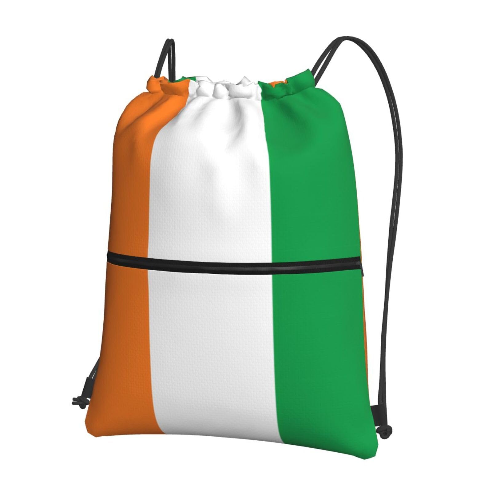 Jxwcher Unisex Black Drawstring Backpack With Zip Pockets, Flag Of Ivory Coast Print String Bag Lightweight Gym Sack, Hiking, Yoga