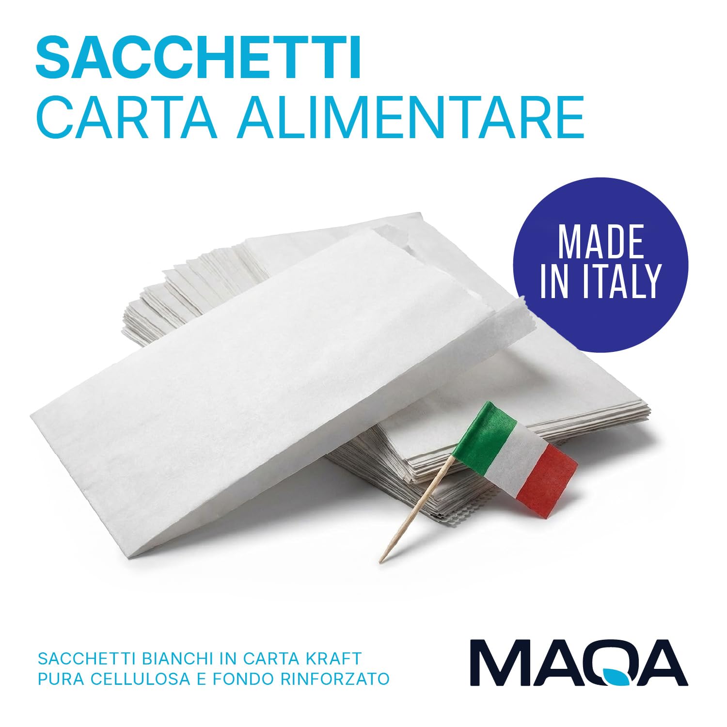 MAQA Bolsas de papel kraft blanco para alimentos Bolsa de papel kraft blanco para croissants, pizzas, dulces, almendras garrapiñadas, caramelos 19+15x38 cm/1000