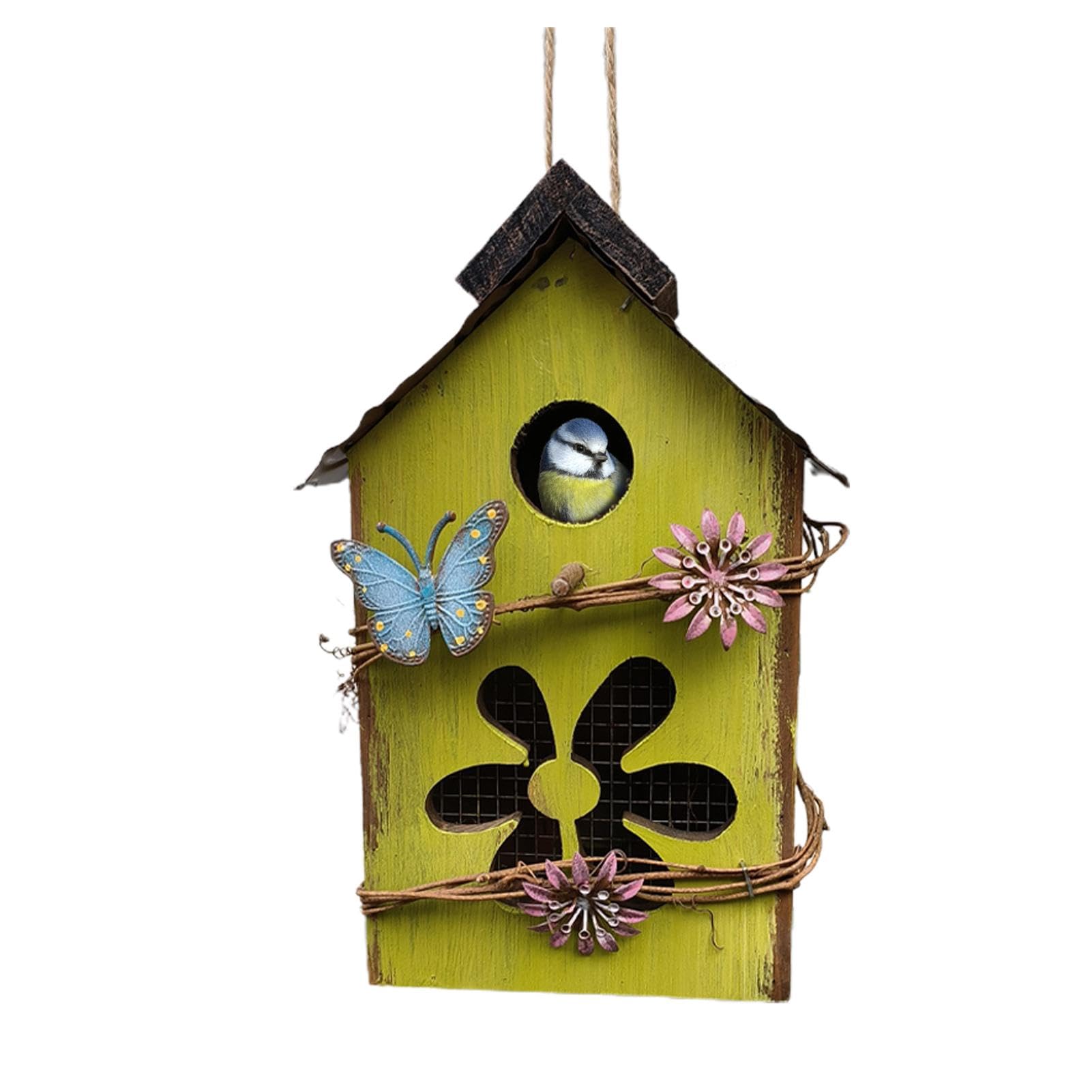 Niedliches aus Holz – dekoratives hängendes Vogelhaus den Außenbereich für Garten, Terrasse und Park (grün)