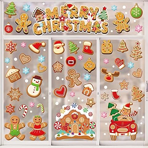 AnyDesign 9 Sheet Christmas Window Clings Gingerbread Man Candy House Truck Window Decals Double-Sided Merry Christmas Window Decor for Xmas Home School Office Decoration Party Supplies Cover