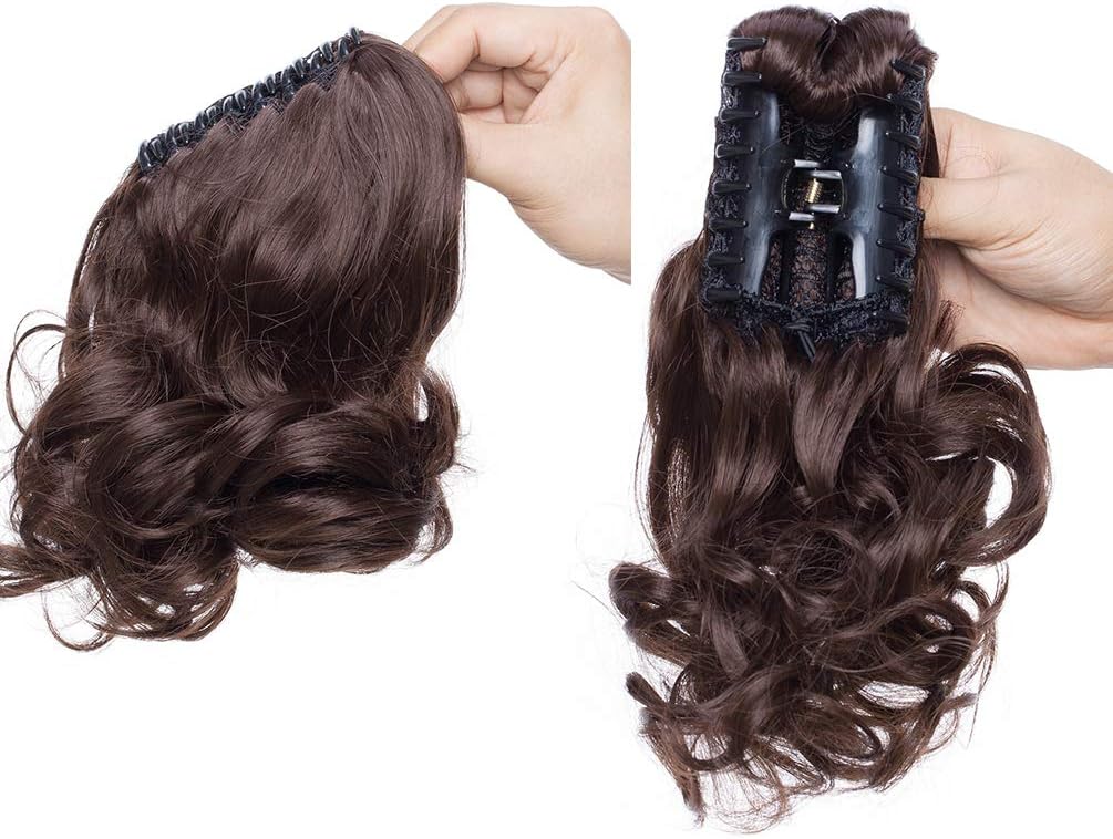 12inch Ponytail Extension Long Curly Clip in Claw Hair Extension Real Natural Looking Ombre Synthetic Hairpiece Medium Brown - Image 4