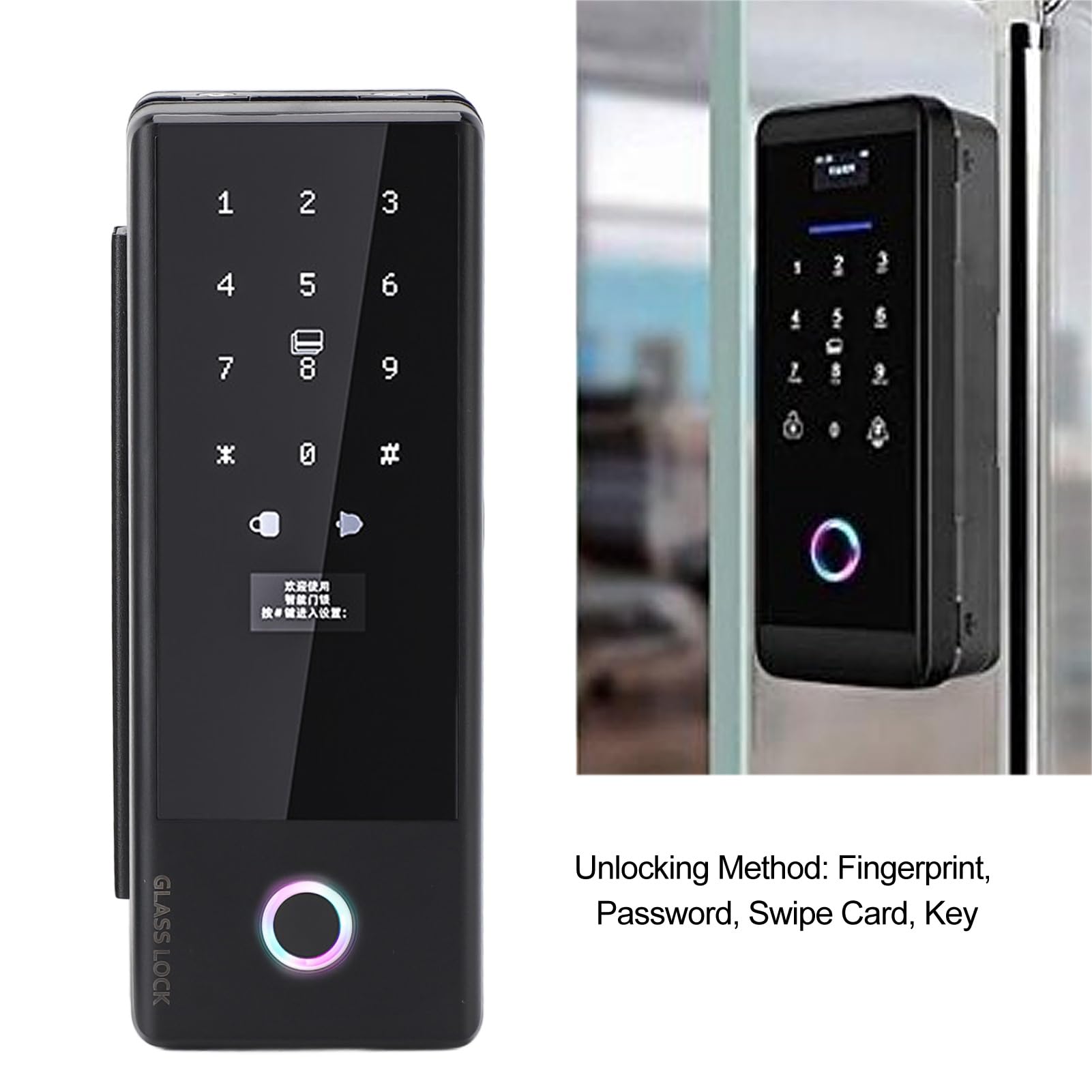 Seguridad de la Puerta de Vidrio Electrónica Cierro de Seguridad de la Puerta de Vidrio Inteligente con Bloqueo de Huellas Digitales para Puertas Corredizas de Vidrio sin Marco