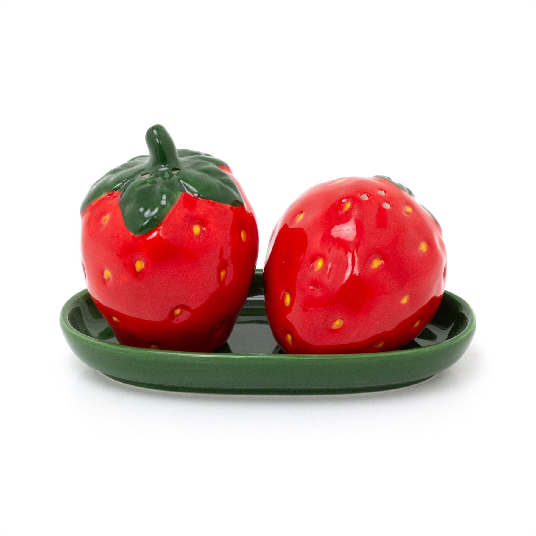 Strawberry Salt & Pepper Shakers | Summer Fruit Shaped Salt and Pepper Pots | Novelty Ceramic Cruet Set with Tray