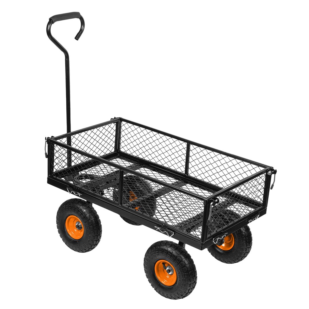 NEO TOOLS Bollerwagen 300 kg mit Metallgittern, Transportwagen | Mit Klappbaren Seiten, Stahlrahmen, Schwenkbare Vorderräder, Aufblasbare 10-Zoll-Räder, Handwagen, Gartenwagen, Gerätewagen