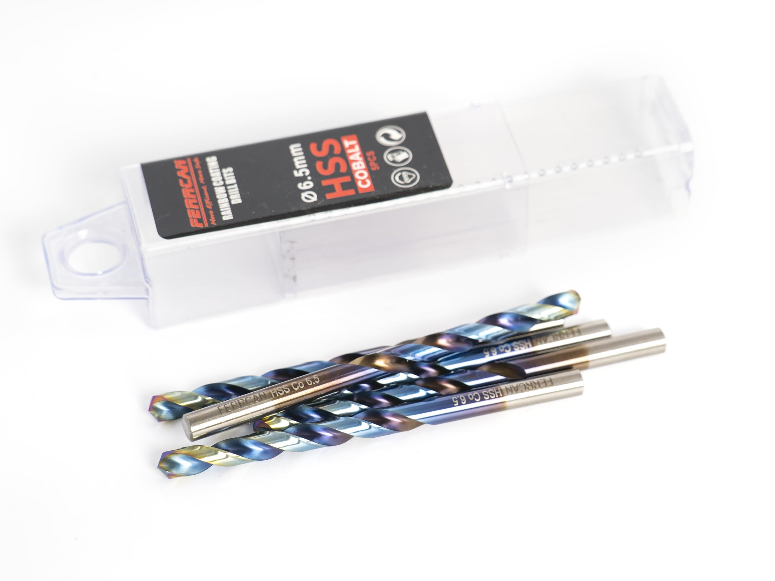 Brocas para metal HSS DIN338 M35 5% cobalto acabado rainbow para taladros en acero inoxidable, hierro y otros metales paquete de 5 unidades por medida (6.5mm)