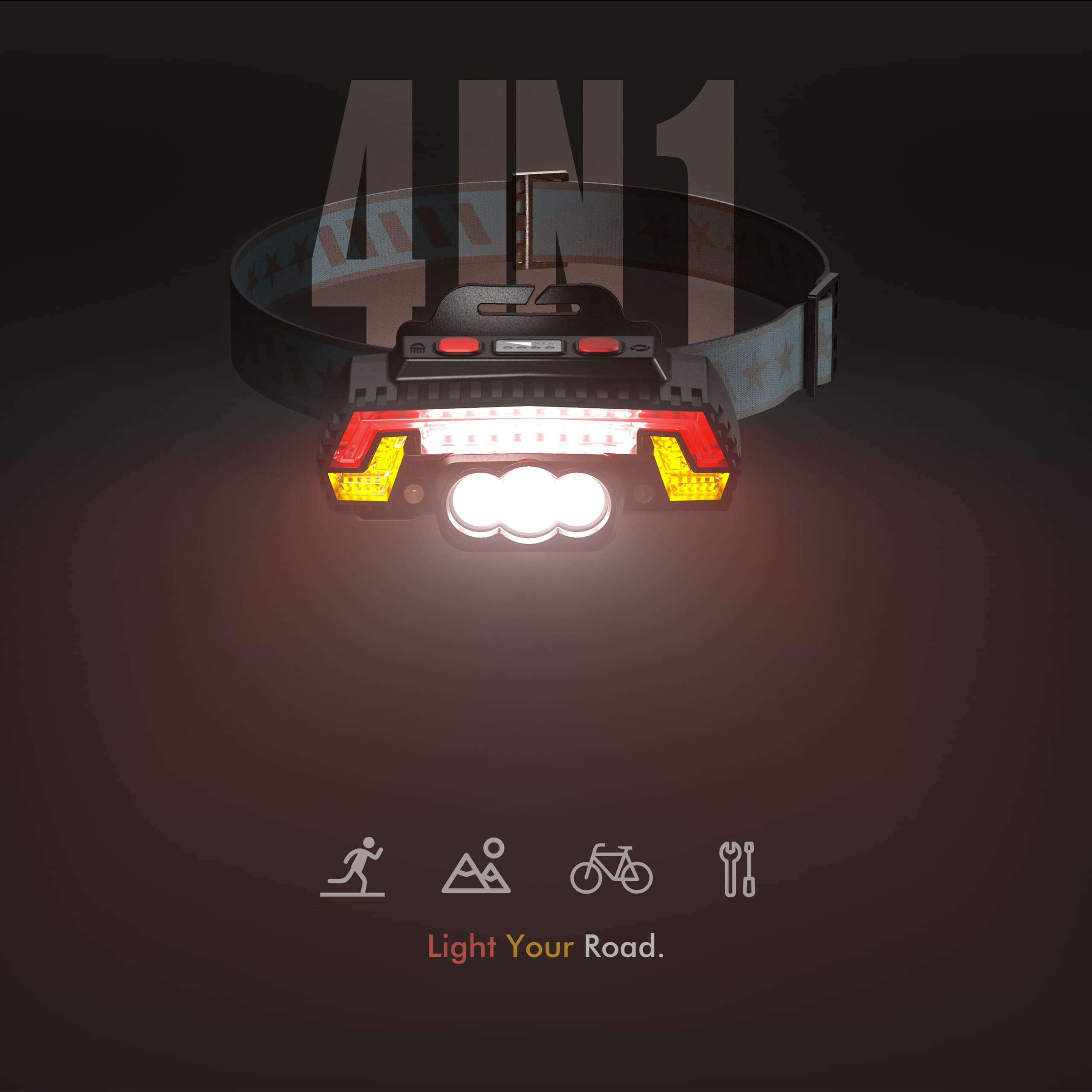 HENMI Rechargeable LED Headlamp,1100 Lumens Multifunctional Combination of Head Light, Bike Front Light & Tail Light for Repairing/Running/Biking/Camping/Hiking