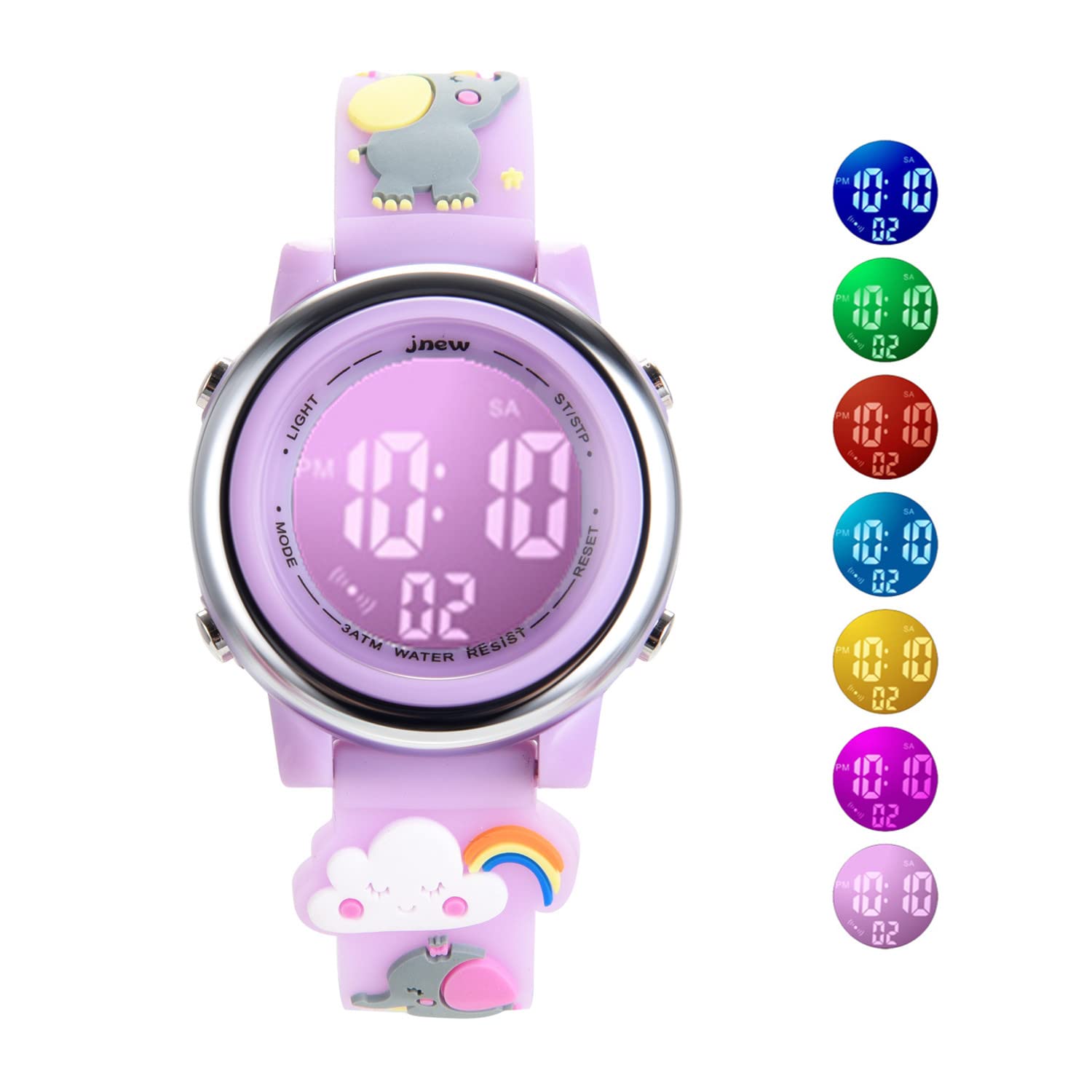 EVCRIERHKids Digital Watches Toddler 3D Cartoon Wrist Watch 7 Color Luminous Waterproof Sport Watch Electrical Watches with Alarm Stopwatch for 3-10 Year Boys Girls (Purple)