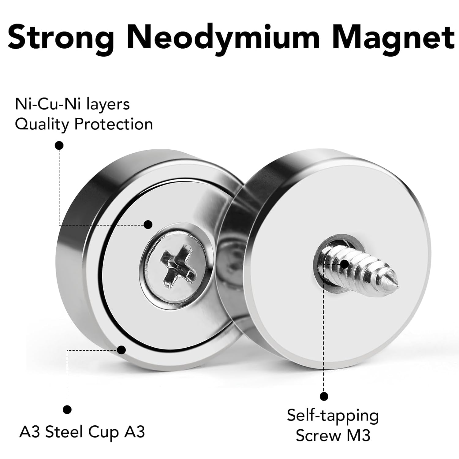 LOVIMAG 20lbs Strong Rare Earth Magnets, 60Pcs Neodymium Cup Magnets, Waterproof Pot Magnet with Countersunk and Screw Ideal for Tool Room,Science,Craft,Office - 0.63x0.19inch