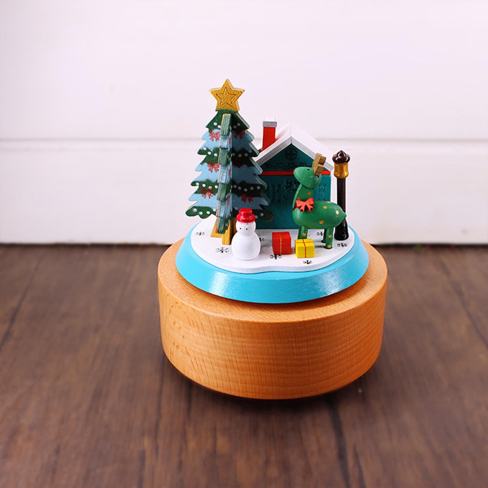 Carillon natalizio in legno con melodia "Merry Christmas", per la famiglia, con alce e pupazzo di neve