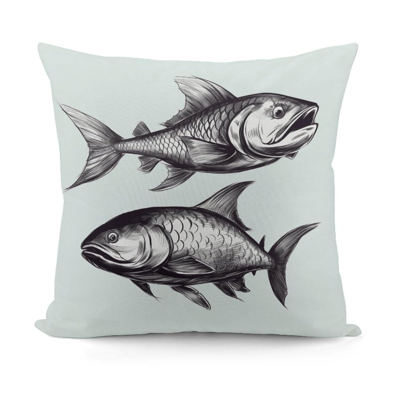 Adfgyerh Style Sketch Fish Decorative Pillow Covers, Throw Pillow Covers Soft For All Seasons, Pillowcases For Couch Living Room Sofa Bedroom 18X18 Inch