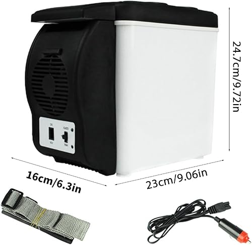 Miniatura 3 de Refrigerador portátil para automóvil de 6L, 12 V compacto de refrigeración con diseño de bajo ruido, correa de transporte para viajes automotrices,