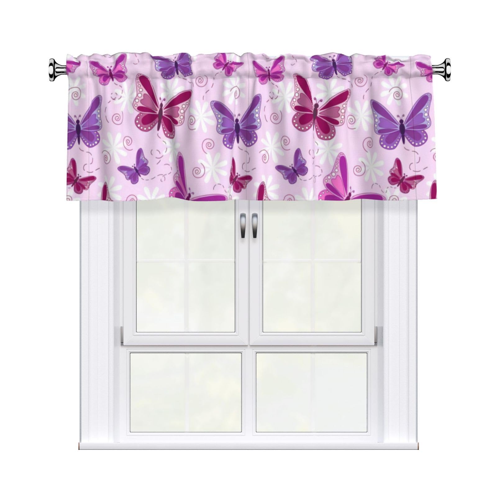 YYHHAOFA Pink butterfly Prints Durable Kitchen Window Layer – 54x18 Inch 100% Polyester Valance with Precision Construction