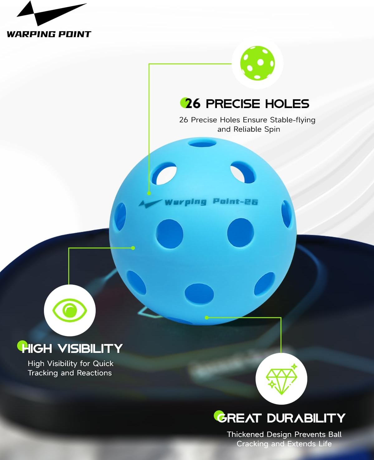 Warping Point Pickleball Balls | 26 Holes, 40 Holes | 4 Pack, 12 Pack | Meet USAPA Specifications | High Bounce Durable Practice Pickle Ball for Beginner & Intermediates | Orange, Blue, Yellow, Green - Image 2