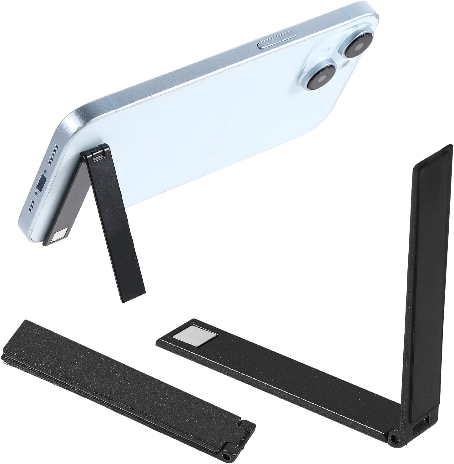 2 Pack Ultra-Thin Cell Phone Holder Cell Phone Kickstand Adjustable Mini Alloy Phone Kickstand Portable Foldable Phone Stand for Phone Case Metal Phone Kick Stand for Mobile Phone Tablet Black