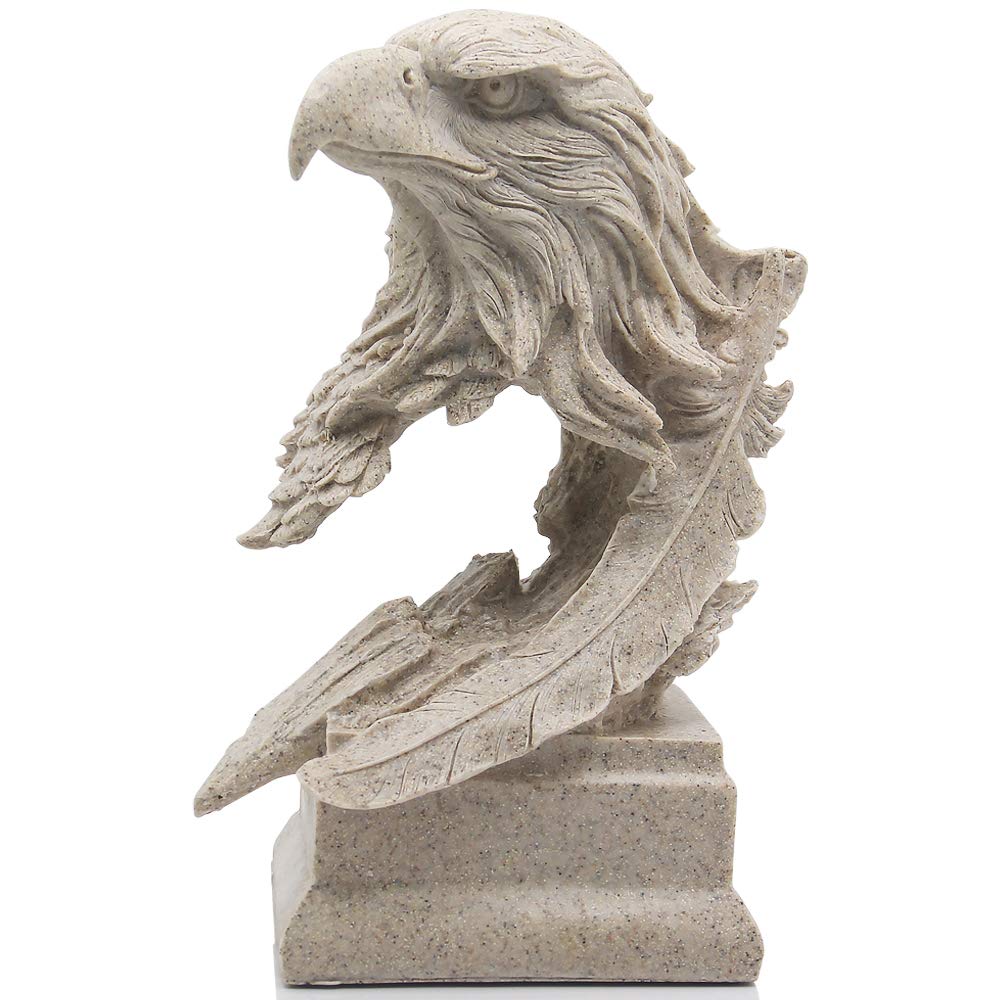 H&W Sandstone Bald Eagle Figurines - The USA's National Emblem - Statue Decoration for Home/Study/Living Room, Great Collectible Figurines, Best Gift for The Man, Sandstone Color (HH17-D4)