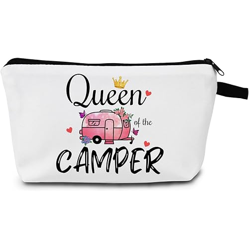 Camper Royalty Cosmetic Bag 'Queen of the Camper' Art Print Design RV & Glamping Travel Organizer Unique Gift Idea for Adventure Enthusiasts Camping Gifts for Women Outdoor Lovers