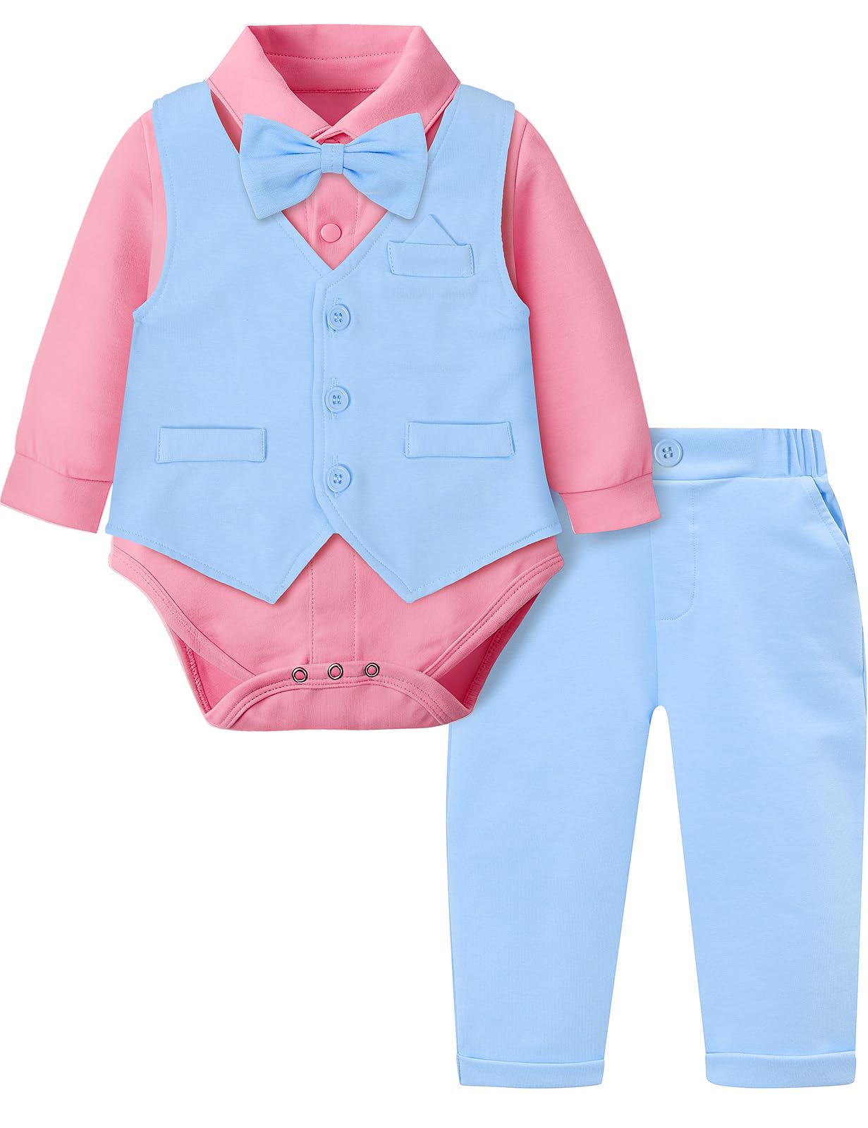 A&amp;J DESIGN 4Pcs Baby Boy Suits Dress Outfit Shirt Pants Bowtie Vest Set 3-18M