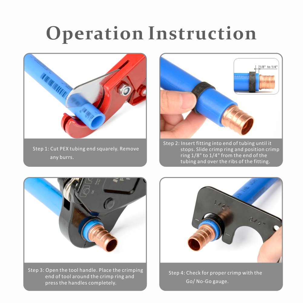 IWISS Angled Head PEX Pipe Crimping Tool Kits Used for 1/2inch & 3/4inch Copper Pex Crimps