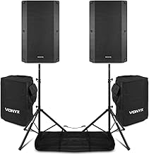 Vonyx VSA150S 15" Active DJ Speaker Set with Bluetooth, Stands & Protective Covers - 1000W Portable Powered PA System for Live Events, DJs & Performances