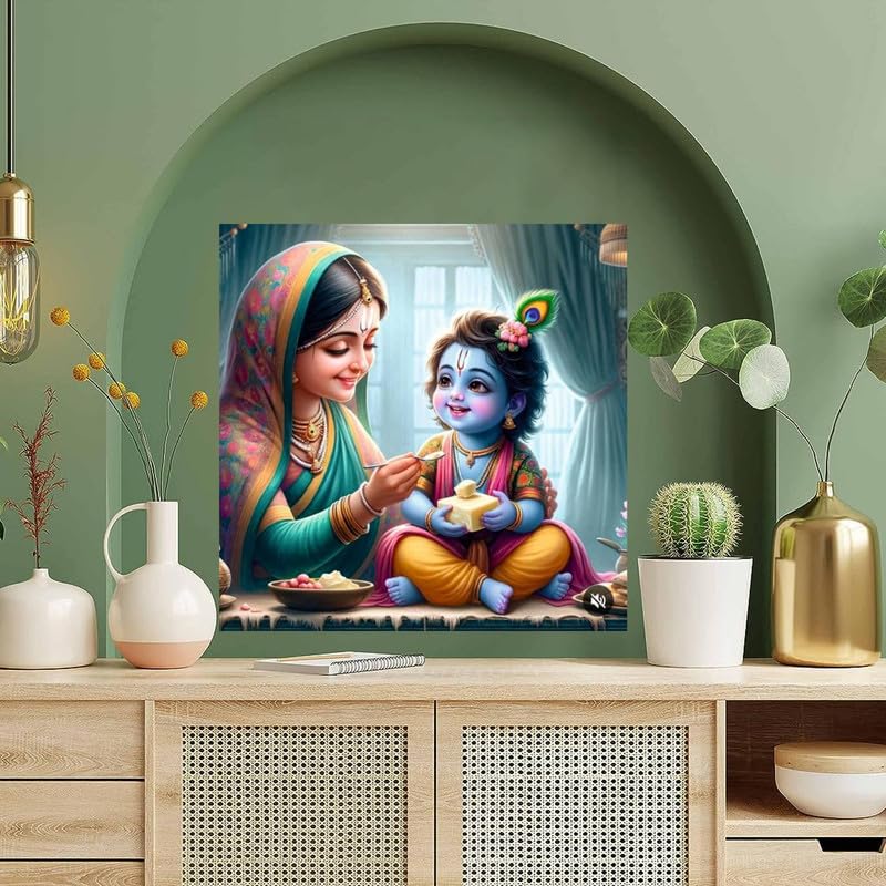 Image of British Terminal Cute little Bal Gopal Baby God Krishna| Kanha Ji | Laddu Lord Makhan Chor Painting Religious Poster for Pregnant Women for wall (matt thin vinyl,sticker,multicolor,unframed)| bj232