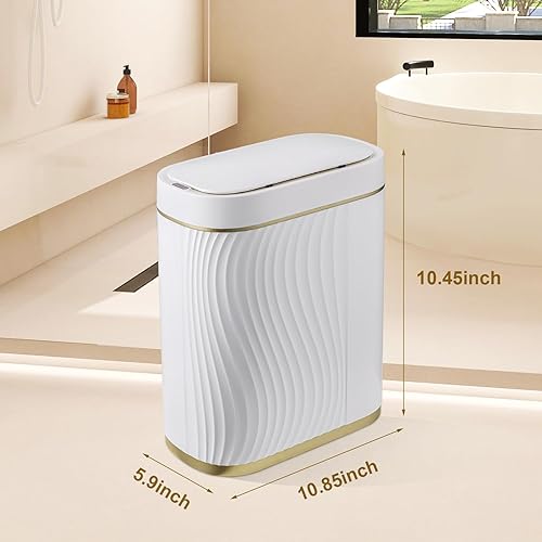 Miniatura 2 de Cubo de basura automático con sensor de baño con tapa de 2 galones, cubo de basura pequeño inteligente de 7.5 litros, cubo de basura delgado e