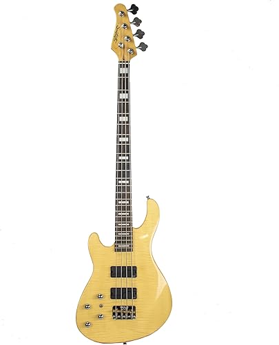 Miniatura 2 de Sawtooth, Bajo eléctrico de 4 cuerdas Serie Mod24 para zurdos de arce de llama natural de 24 trastes con pastillas Fishman Fluence y bolsa acolchada