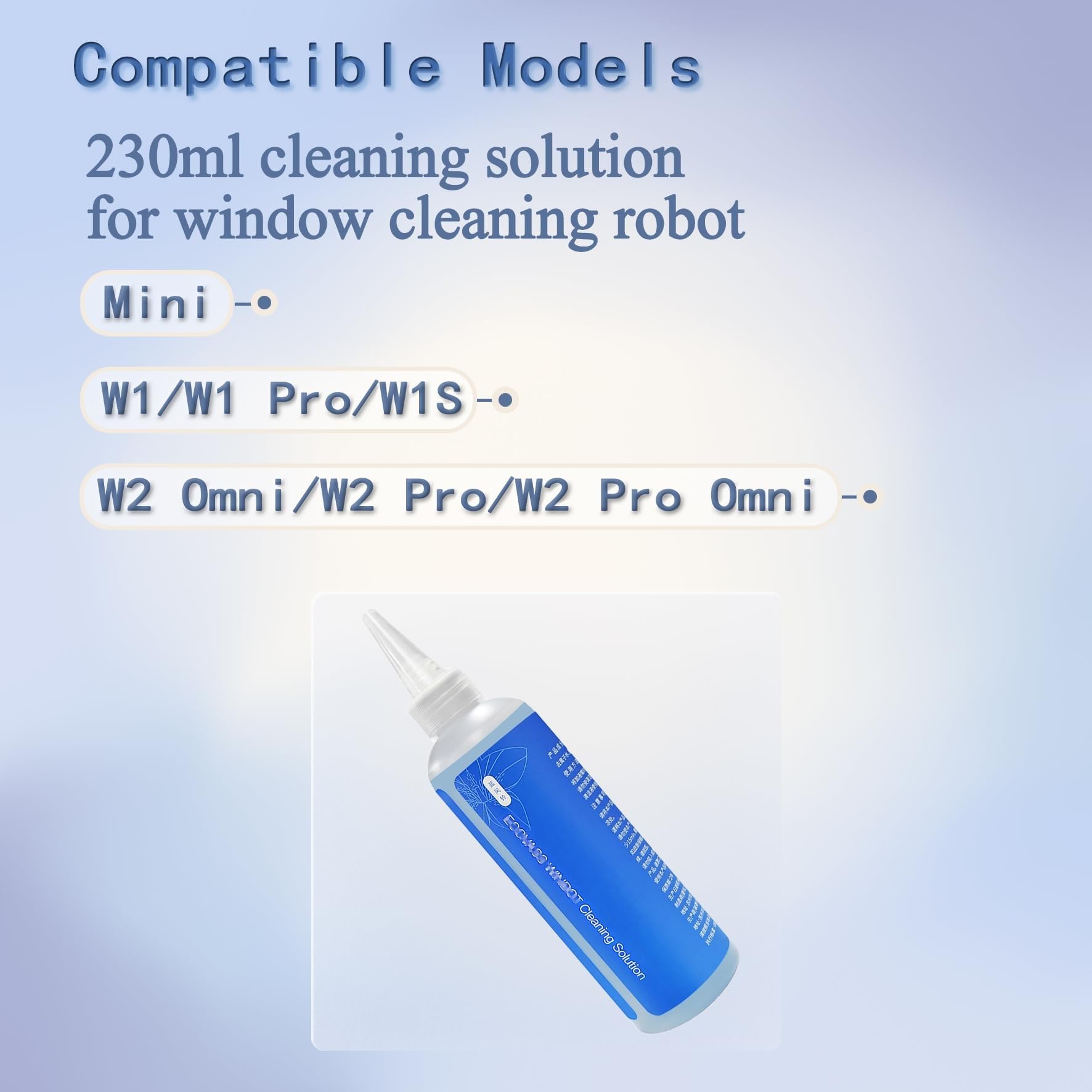 230 ml Fensterreinigungslösung, kompatibel mit Ecovacs Winbot W2 Omni, Pro, W1, W1s, Mini, Fensterreinigungsroboter-Reinigungsflüssigkeit, Reinigungsmittel, 2 Stück