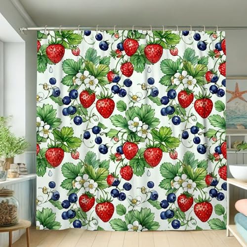 Rideau de douche motif fraise lavable pour protéger le sol des éclaboussures - 2