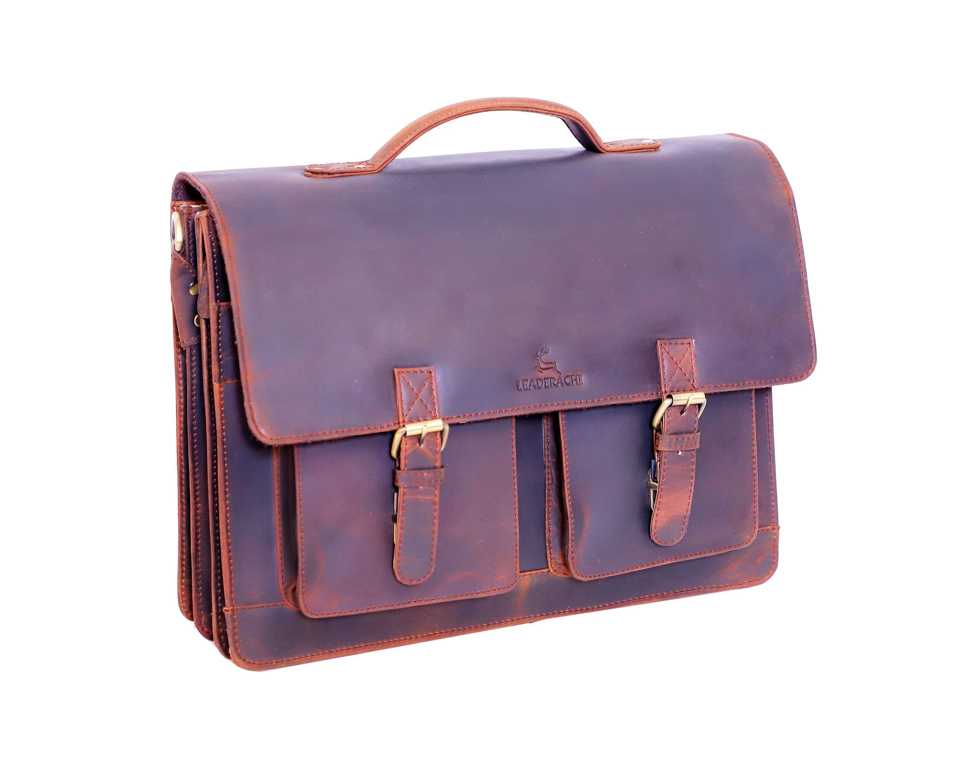 Leaderachi-Genuine Hunter Leather Laptop Briefcase Bag [Veneto] Summer Sale Special