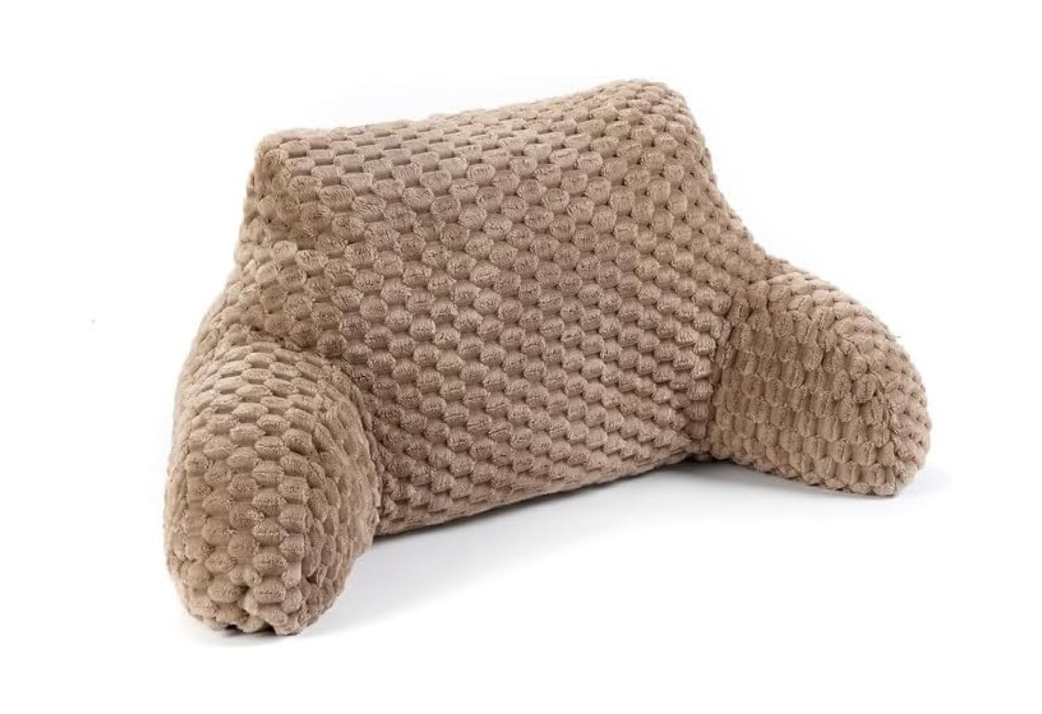 Downland Latte Huggleland Reading Pillow With Arms - Luxury Waffle Cuddle Cushion For Adults, Backrest Support Pillow For Bed, Chair & Armchair Reading Cushion (Latte) - 45H X 39D X 89W Cm